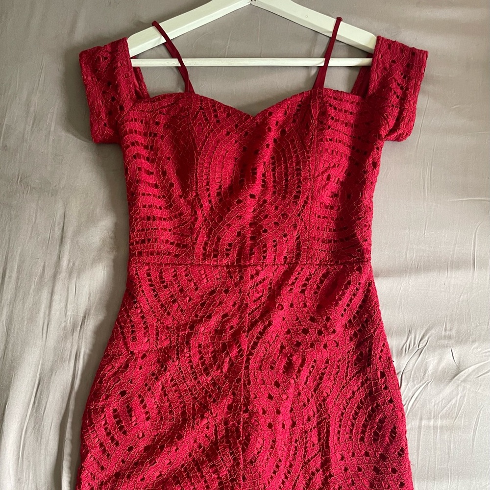 Red Trixxi Bodycon Dress with High-Low Lace Bottom Size 5
